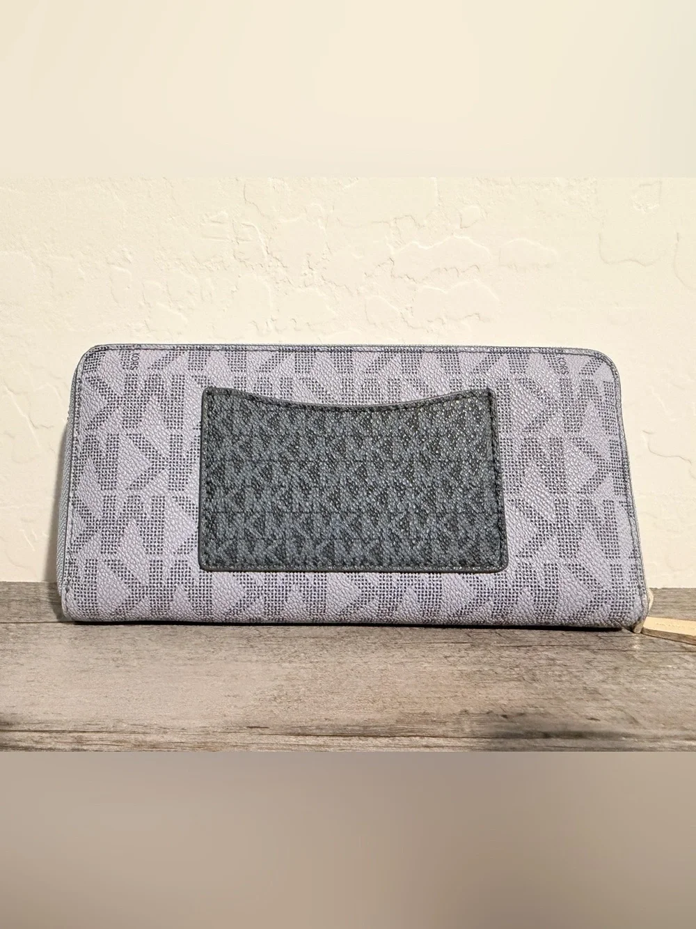 Michael Kors Two-Tone Logo Zip Wallet in Light Blue and White